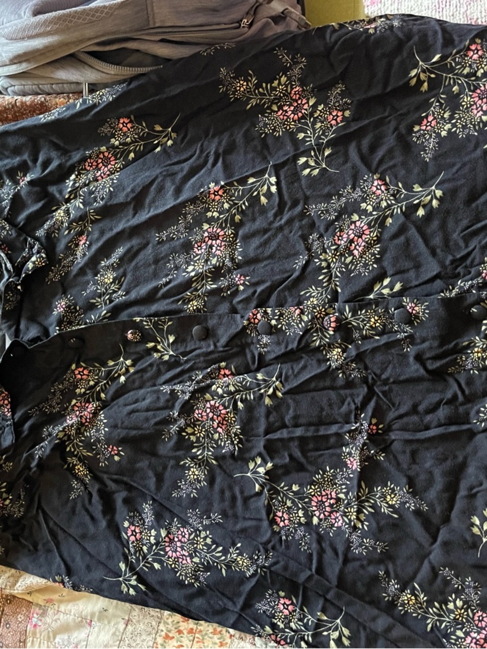 Sag Harbor Black Maxi Skirt with Pink and Green Floral Print